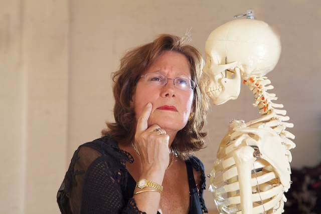 irma jennings with skelly the skeleton